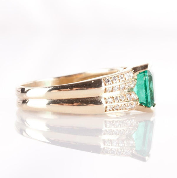 14k Yellow Gold Emerald Cut Emerald Solitaire Ring W/ Diamond Accents 1.50ctw