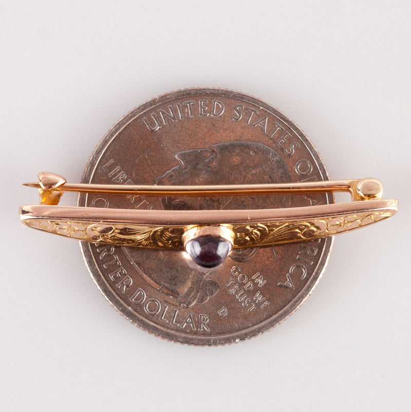 Vintage 1930's 14k Yellow Gold Round Cabochon Cut Amethyst Solitaire Pin .55ct