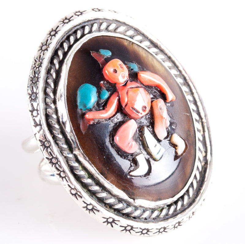 Vintage 1970's Zuni Native American Mudhead Multi-Stone Ring 15.24g Size 9