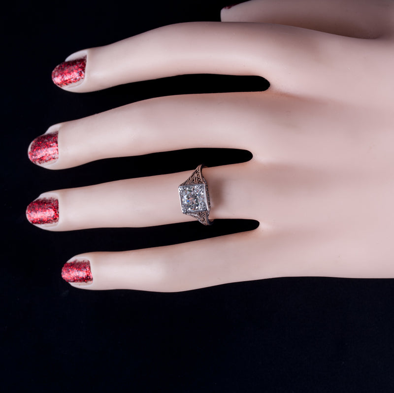 Vintage 1920's Platinum Old European Diamond Solitaire Engagement Ring 1.26ctw