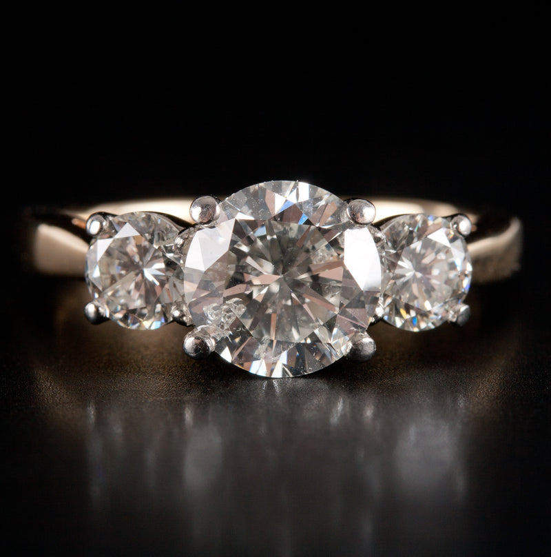 18k Yellow Gold & Platinum Diamond Three Stone Style Engagement Ring 2.65ctw