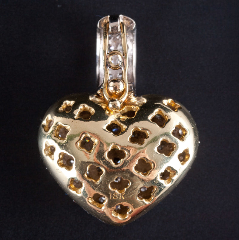 18k White Yellow Gold Round Diamond Two-Tone Style Heart Pendant 4.48ctw 15.31g