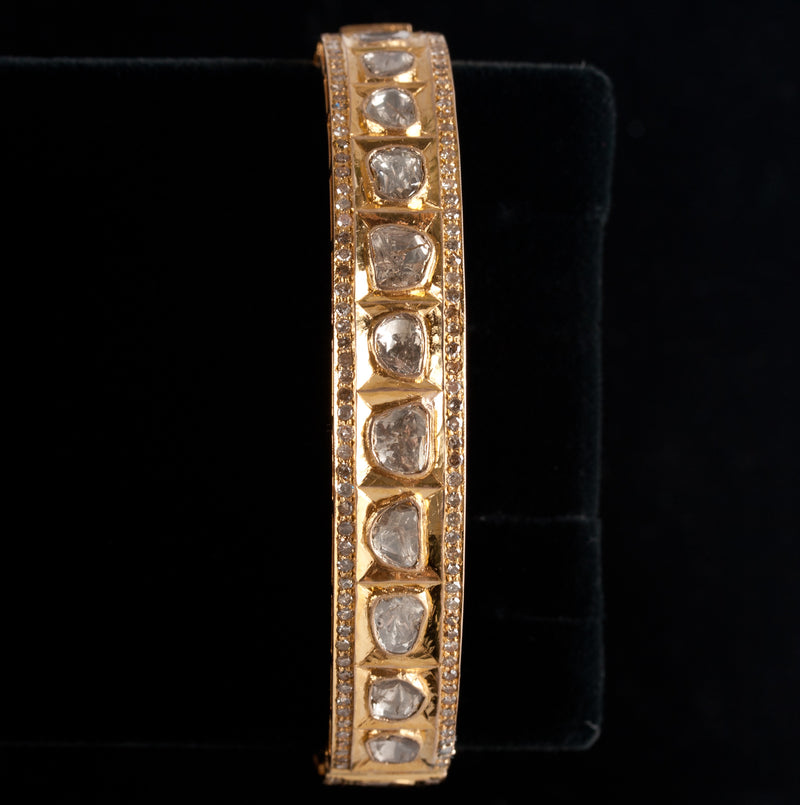 Vintage 1970's 18k Yellow Gold Raw Diamond Heavy Bangle Bracelet 9.2ctw 25.9g