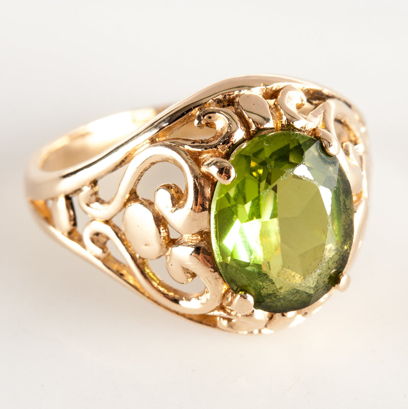 14k Yellow Gold Oval Peridot Solitaire Cocktail Ring 2.9ct 4.36g