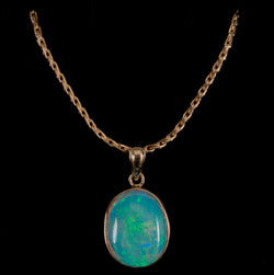 14k Yellow Gold Oval Cabochon Opal Solitaire Pendant W/ 24" Chain 2.70ct 6.93g