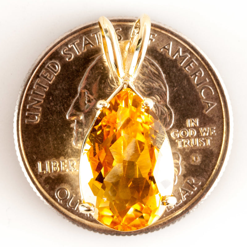 14k Yellow Gold Pear Citrine Solitaire Style Pendant 5.5ct 2.54g