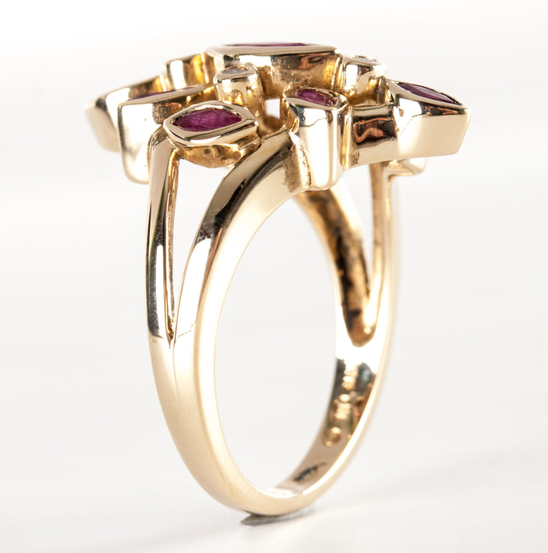 14k Yellow Gold Marquise Ruby & Diamond Cocktail Ring 1.29ctw 5.48g