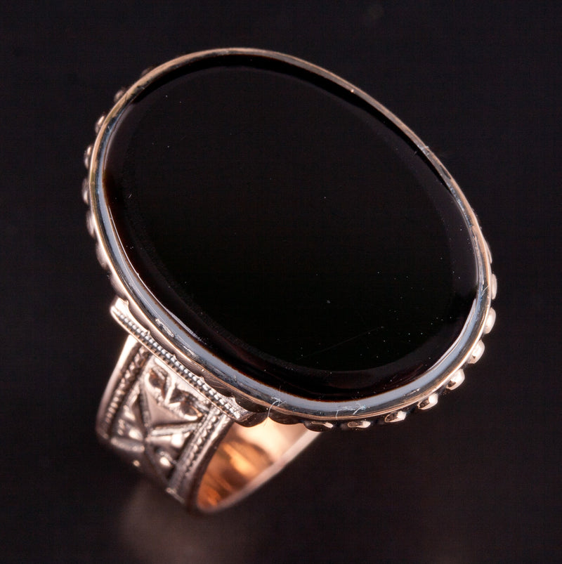 Vintage 1920's 10k Rose Gold Oval Onyx Solitaire Cocktail Ring 5.08g