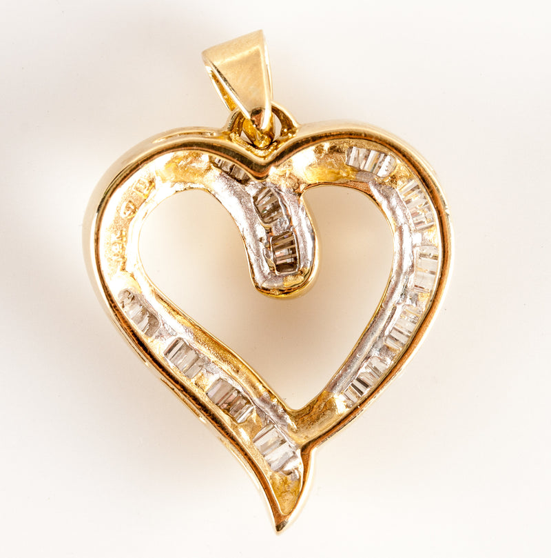 14k Yellow & White Gold Baguette Diamond Two-Tone Heart Style Pendant .66ctw