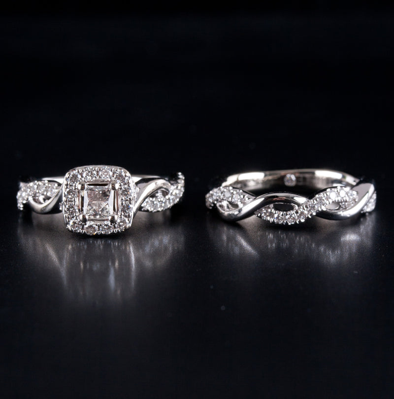 14k White Gold Leo Diamond Halo Style Engagement Ring Set W/ GSI Cert 1.085ctw