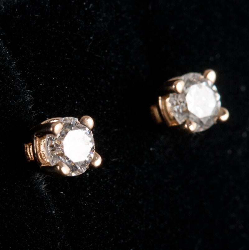 14k Yellow Gold Round Diamond Solitaire Stud Earrings W/ Screw Backs .20ctw .60g
