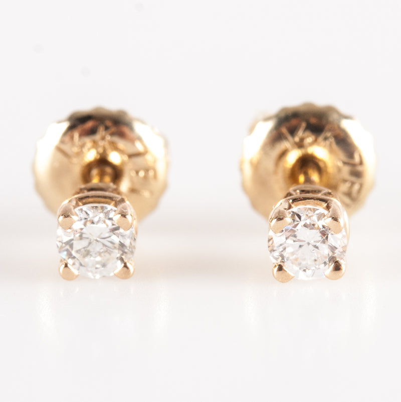 14k Yellow Gold Round Diamond Solitaire Stud Earrings W/ Screw Backs .20ctw .60g