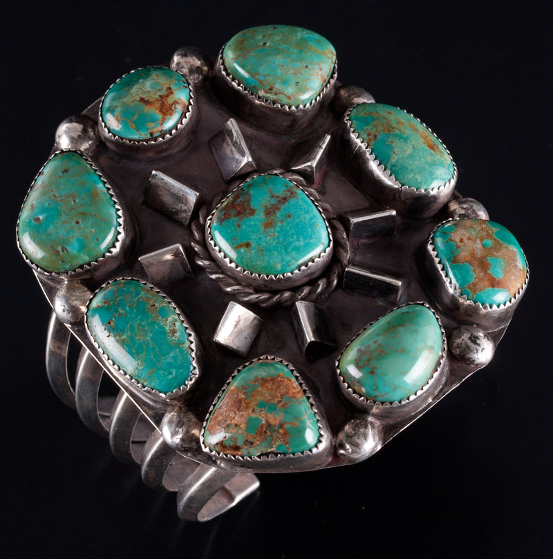 Vintage 1960's Sterling Silver Navajo Cabochon Royston Turquoise Cuff Bracelet