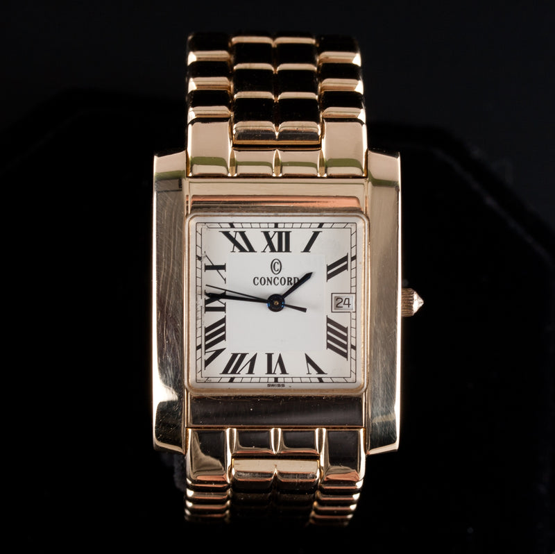 Vintage 1980's 14k Yellow Gold Concord Unisex Quartz Square Wrist Watch 69.65g
