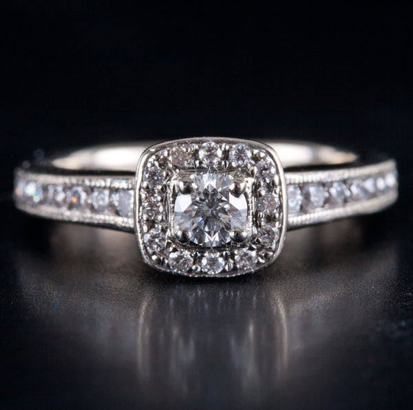 14k White Gold Round H SI1 Diamond Halo Style Engagement Ring .47ctw 3.70g