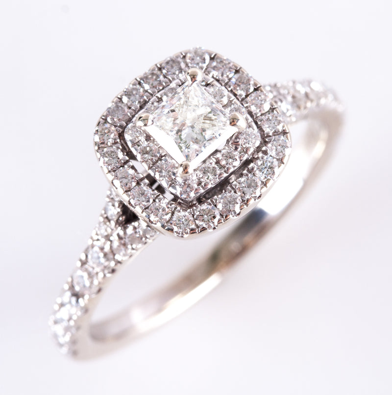 14k White Gold Neil Lane Princess Diamond Halo Style Engagement Ring .98ctw