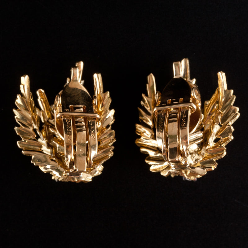 Vintage 1960's 18k Yellow Gold Diamond Floral Clip-On Huggie Earrings .27ctw