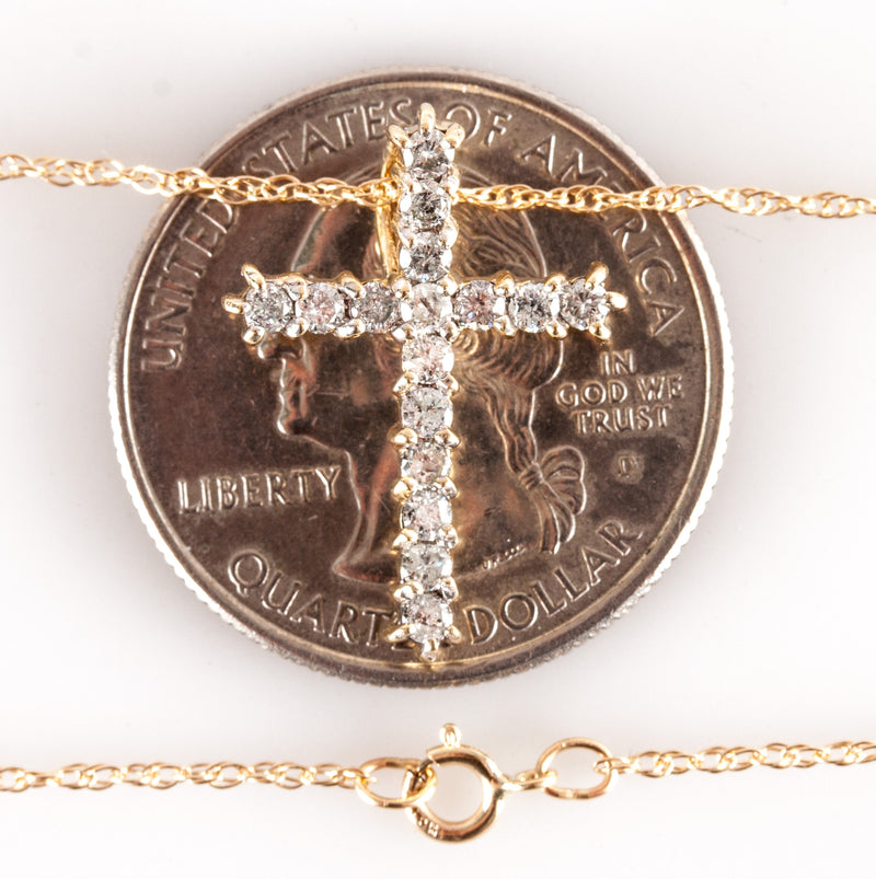 10k Yellow Gold Round H SI2 Diamond Cross Necklace W/ 18" Chain .48ctw 2.05g