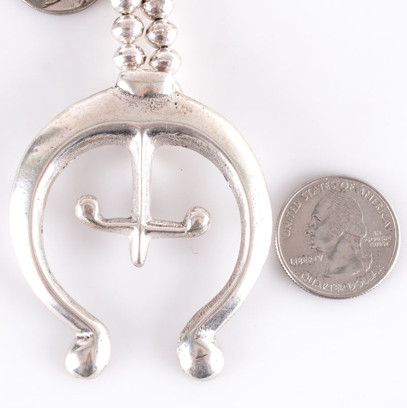 Vintage 1970's Sterling Silver Navajo Indian Head Nickel Sand Cast Naja Necklace