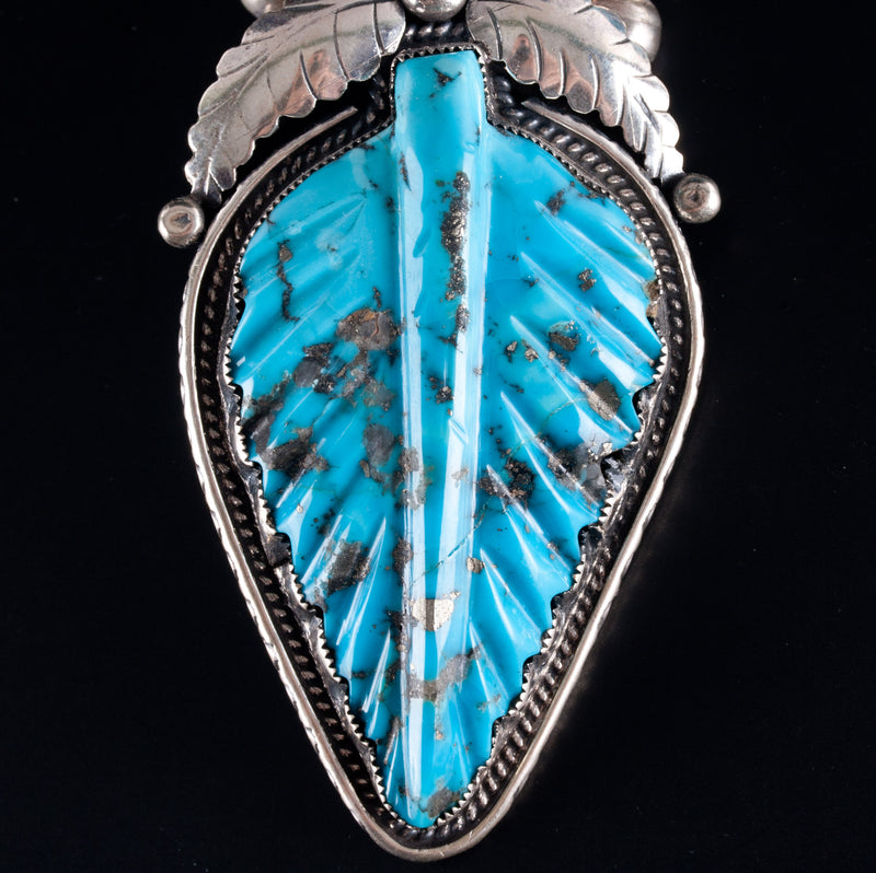 Vintage 1960's Sterling Silver Navajo Morenci Turquoise Squash Ring Bracelet Set