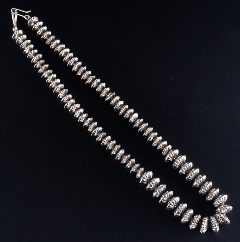 Vintage 1960's Sterling Silver Navajo "Pearl" Beaded Handmade Necklace 81g