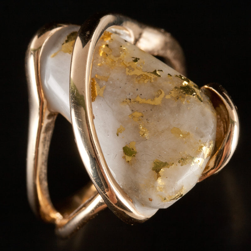 14k Yellow Gold Fancy Cabochon AA White Quartz Solitaire Cocktail Ring 9.85g