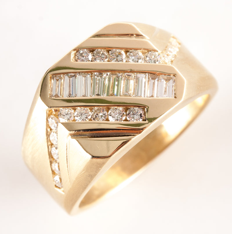 14k Yellow Gold Men's G SI1 Baguette Round Diamond Cocktail Ring .94ctw 14.71g