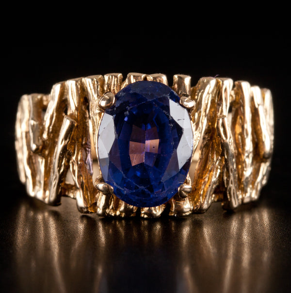 Vintage 1960's 14k Yellow Gold Oval Tanzanite Solitaire Cocktail Ring 2.04ctw