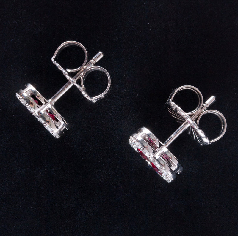 14k White Gold Round Ruby Diamond Stud Earrings W/ Butterfly Backs 1.16ctw 3.35g