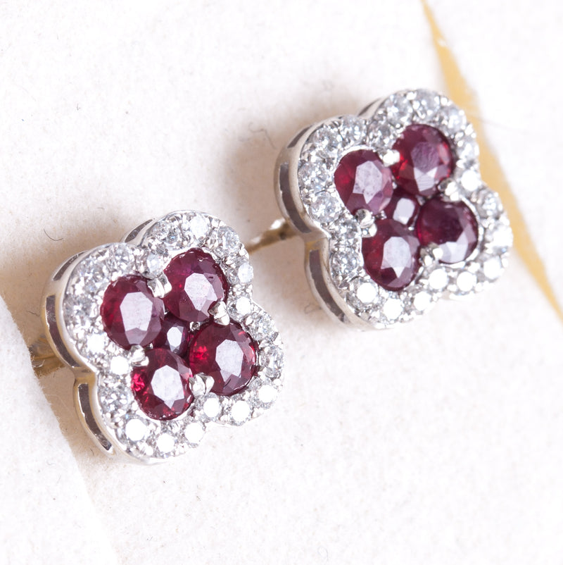 14k White Gold Round Ruby Diamond Stud Earrings W/ Butterfly Backs 1.16ctw 3.35g