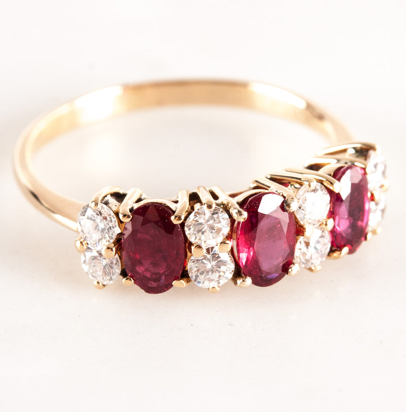 14k Yellow Gold Oval Ruby Round Diamond Cocktail Ring 1.59ctw 2.15g