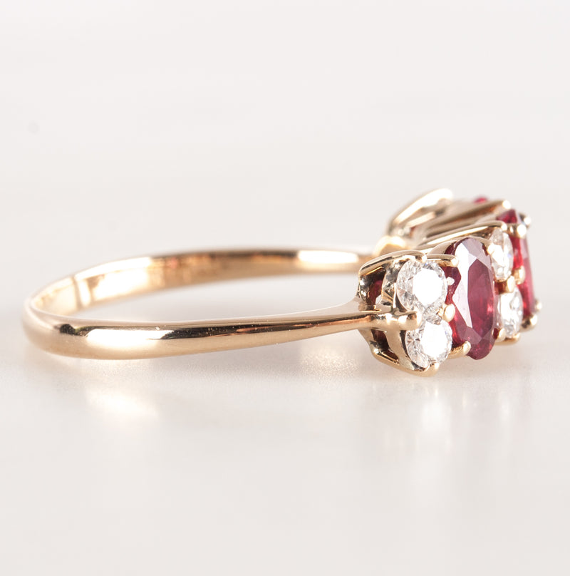 14k Yellow Gold Oval Ruby Round Diamond Cocktail Ring 1.59ctw 2.15g