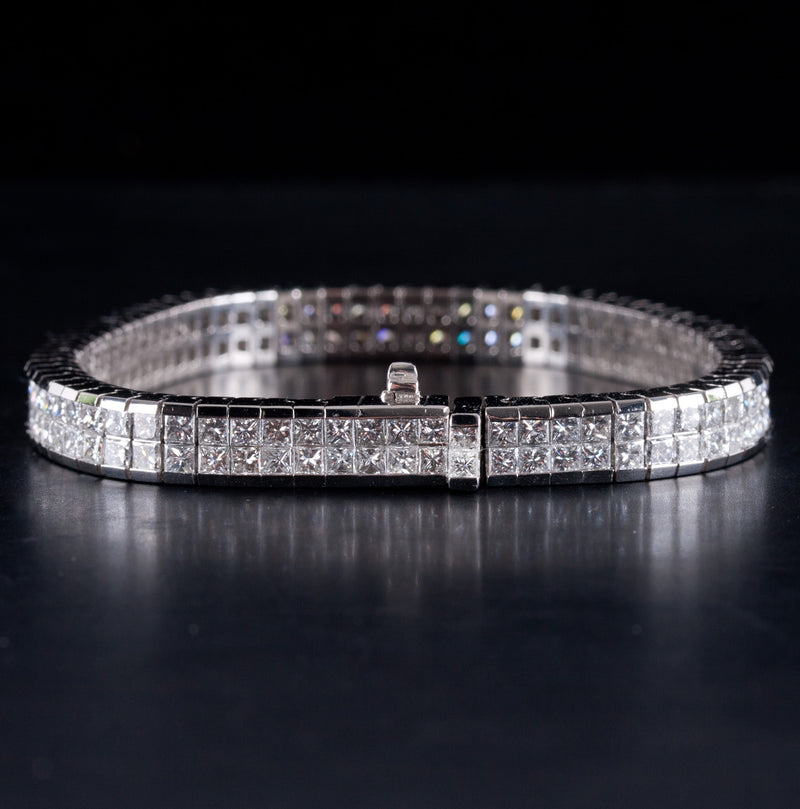 Platinum Princess Diamond Double Row Style Tennis Bracelet 10.92ctw 49.35g 7"