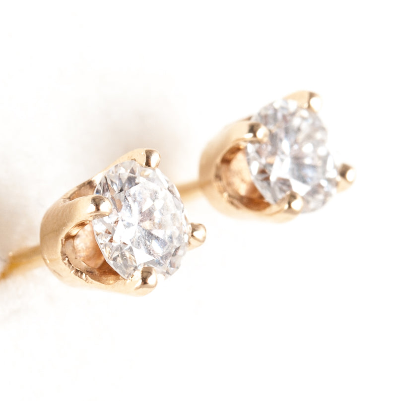 14k Yellow Gold Round I SI2 Diamond Solitaire Stud Earrings .50ctw .87g