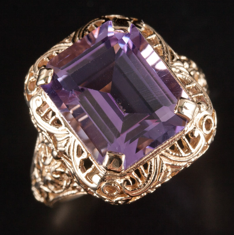 Vintage Inspired 10k Yellow Gold Amethyst Solitaire Cocktail Ring 5.90ct 4.0g