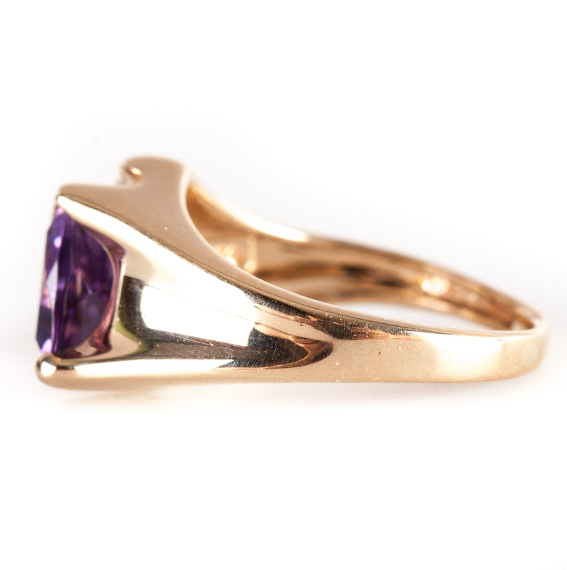 14k Yellow Gold Trillion Amethyst Solitaire Ring W/ Diamond Accents 1.05ctw