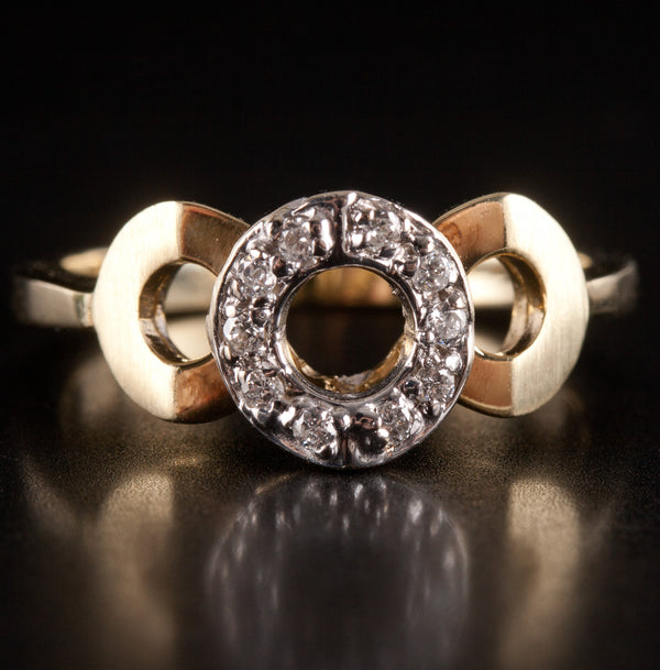 14k Yellow White Gold Round H SI2 Diamond Two-Tone Circle Ring .05ctw 3.33g
