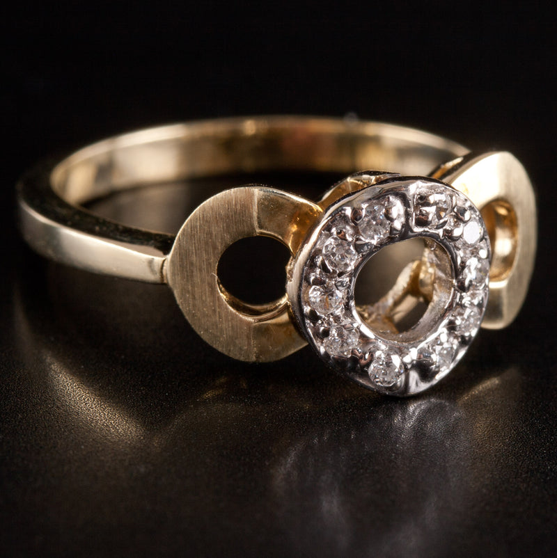 14k Yellow White Gold Round H SI2 Diamond Two-Tone Circle Ring .05ctw 3.33g