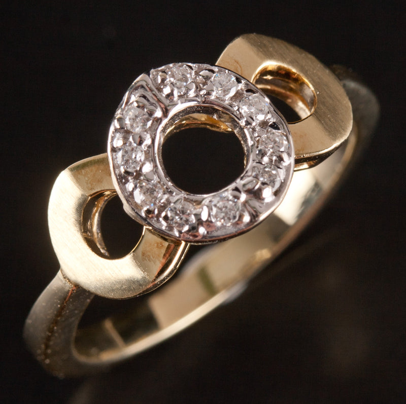 14k Yellow White Gold Round H SI2 Diamond Two-Tone Circle Ring .05ctw 3.33g