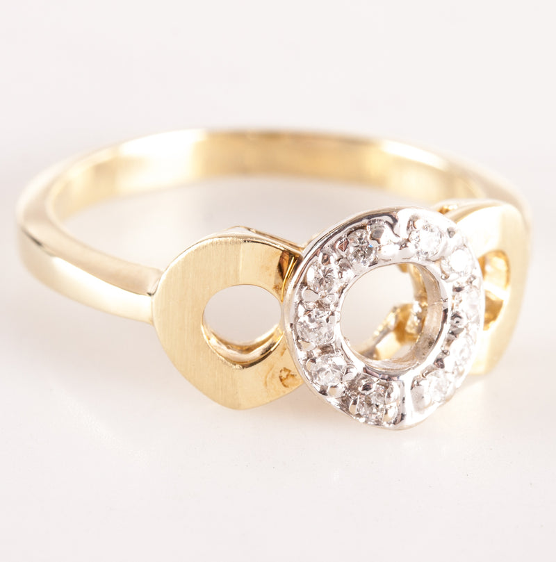14k Yellow White Gold Round H SI2 Diamond Two-Tone Circle Ring .05ctw 3.33g