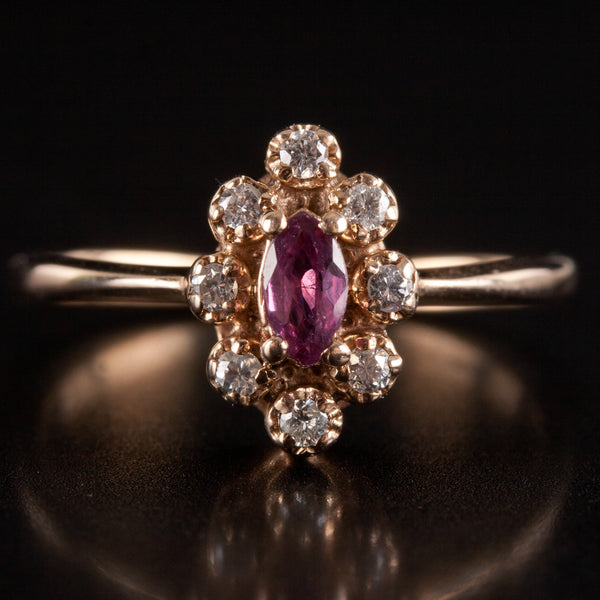 10k Yellow Gold Marquise Rhodolite Garnet Diamond Halo Style Ring .26ctw 1.92g