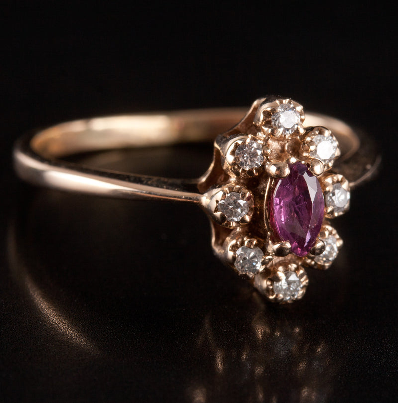 10k Yellow Gold Marquise Rhodolite Garnet Diamond Halo Style Ring .26ctw 1.92g