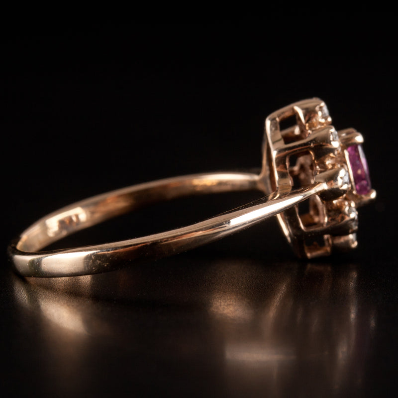 10k Yellow Gold Marquise Rhodolite Garnet Diamond Halo Style Ring .26ctw 1.92g