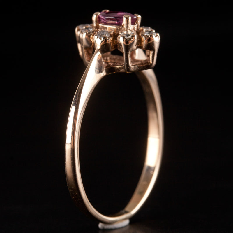10k Yellow Gold Marquise Rhodolite Garnet Diamond Halo Style Ring .26ctw 1.92g