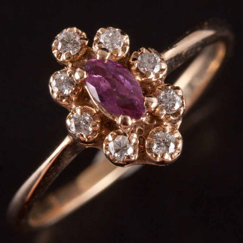 10k Yellow Gold Marquise Rhodolite Garnet Diamond Halo Style Ring .26ctw 1.92g