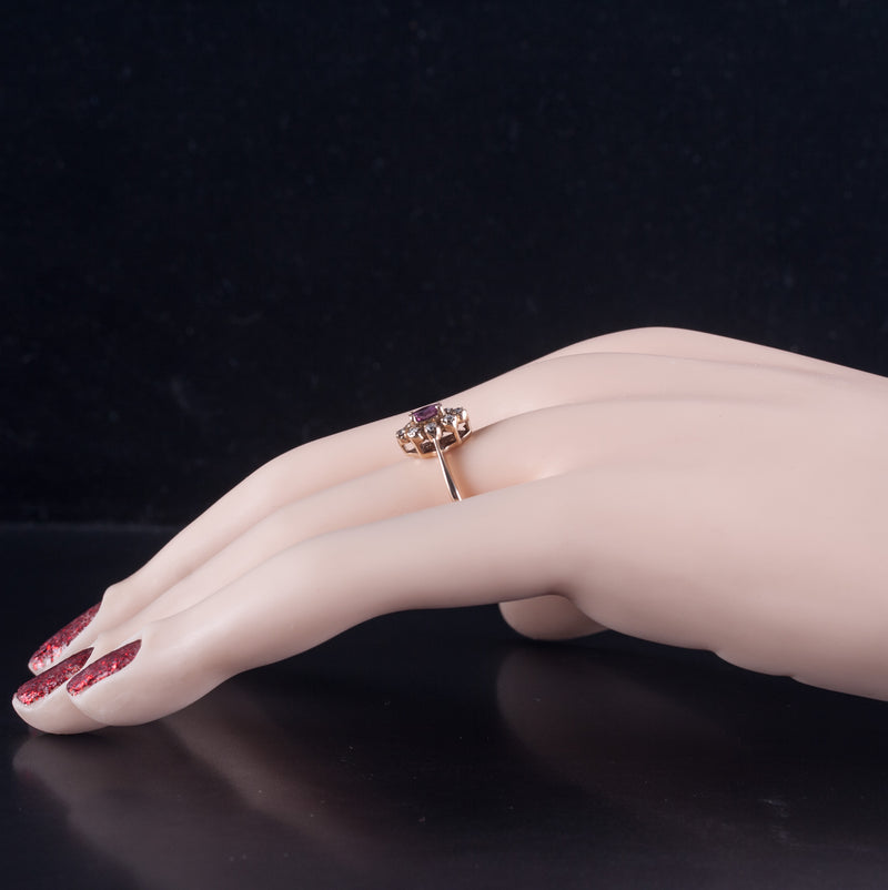 10k Yellow Gold Marquise Rhodolite Garnet Diamond Halo Style Ring .26ctw 1.92g