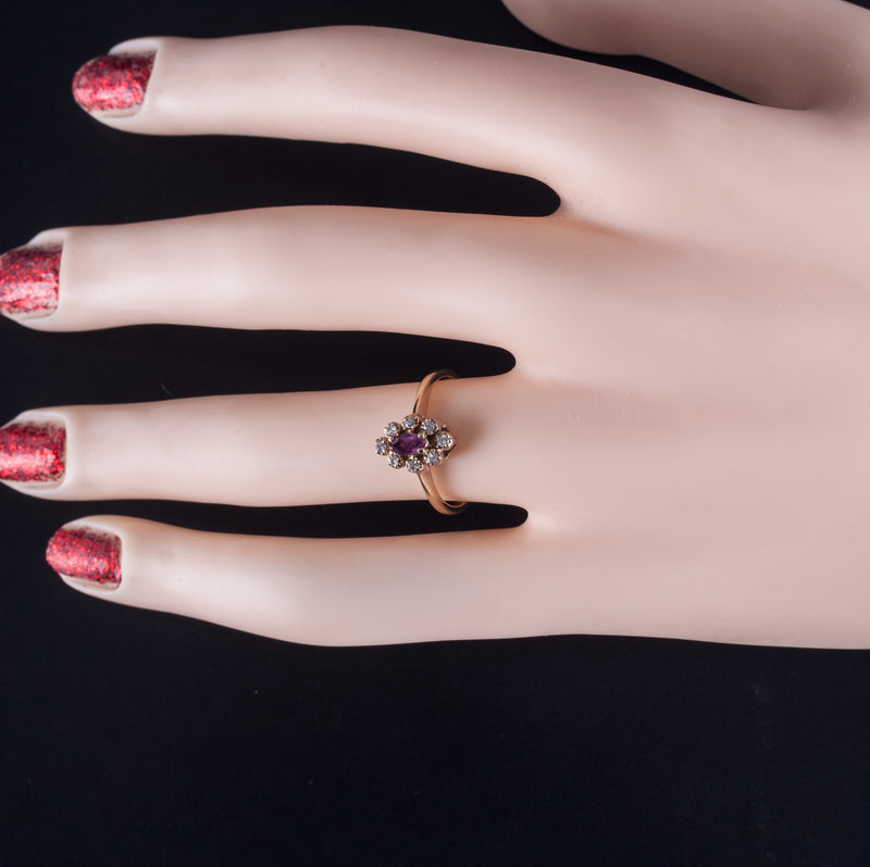 10k Yellow Gold Marquise Rhodolite Garnet Diamond Halo Style Ring .26ctw 1.92g