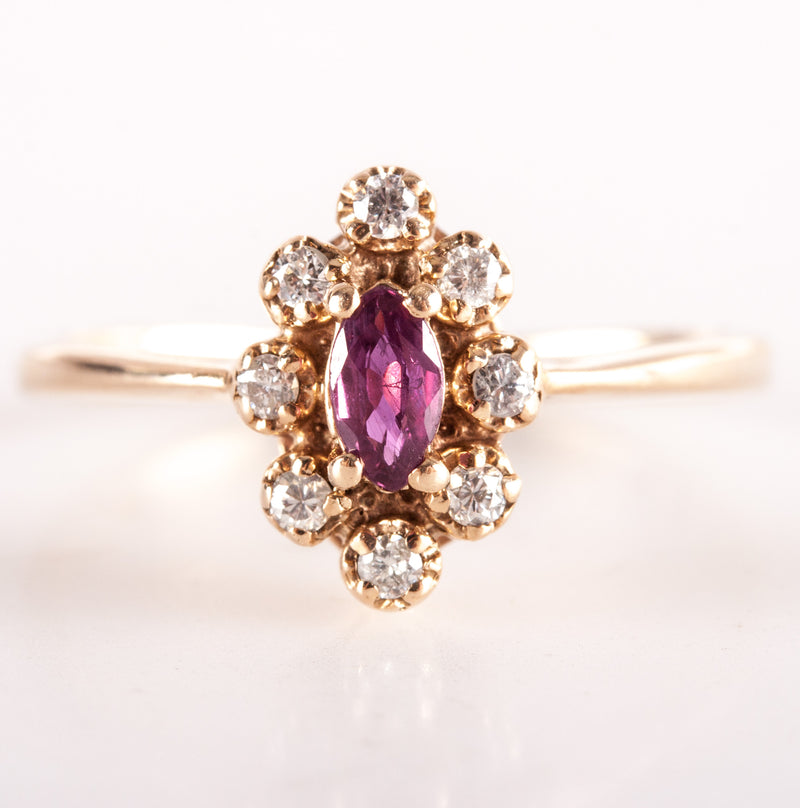 10k Yellow Gold Marquise Rhodolite Garnet Diamond Halo Style Ring .26ctw 1.92g