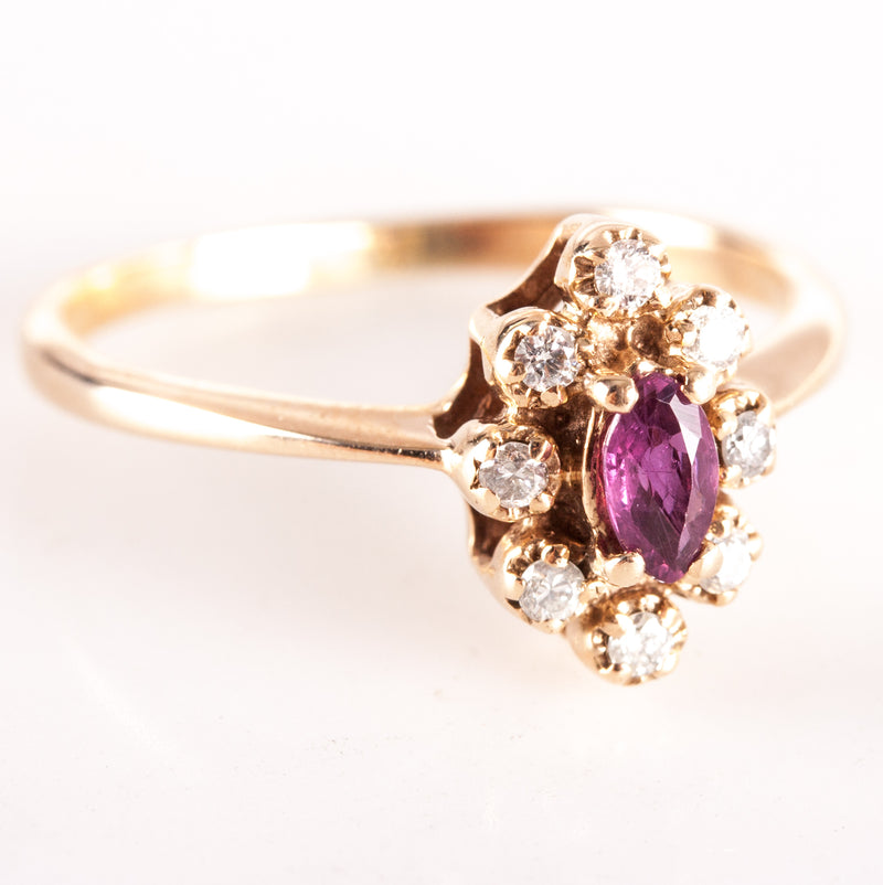 10k Yellow Gold Marquise Rhodolite Garnet Diamond Halo Style Ring .26ctw 1.92g