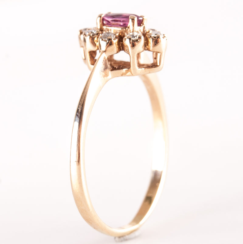 10k Yellow Gold Marquise Rhodolite Garnet Diamond Halo Style Ring .26ctw 1.92g